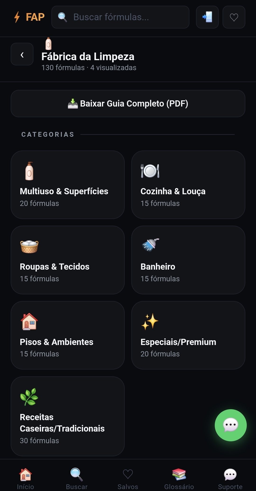 Categorias do app
